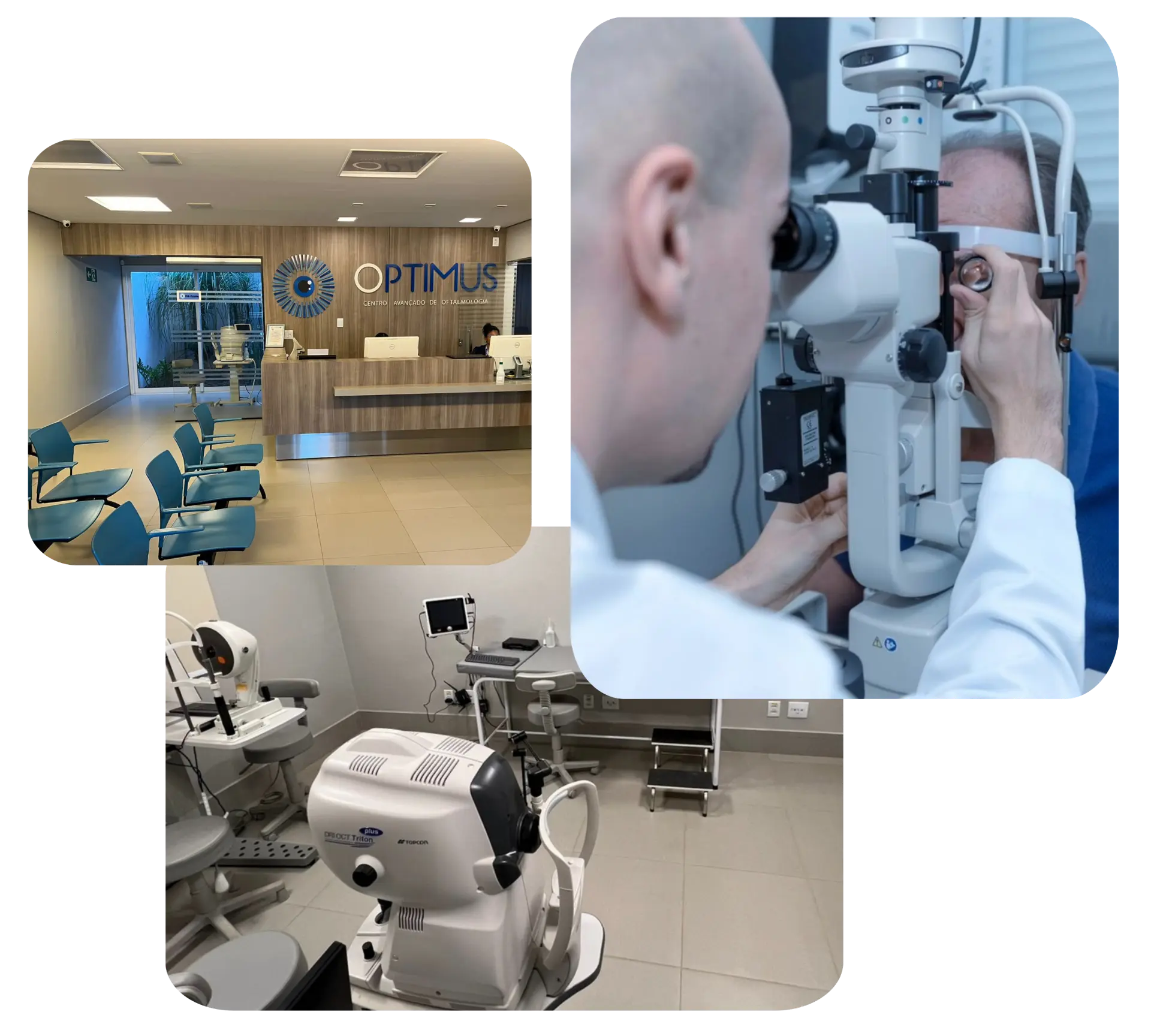 Clínica Optimus Oftalmologia — recepção, equipamentos e atendimento